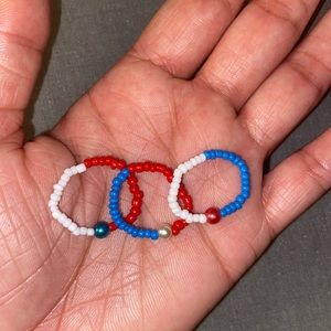 4th of July Glass Seed Bead Ring Set